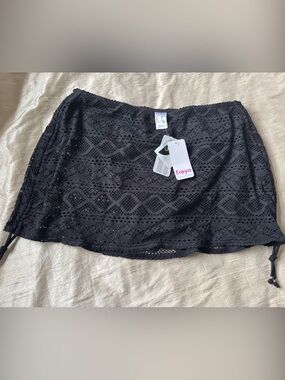 Freya Black Crochet Lace Swim Bikini Bottom Skirt